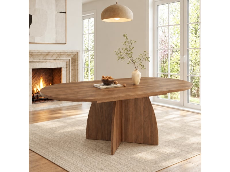  Table à manger extensible 120-180x90x75cm pour 6 à 8 personnes, plateau rectangulaire aux angles arrondis, style épuré, effet noyer evarich - Conforama B