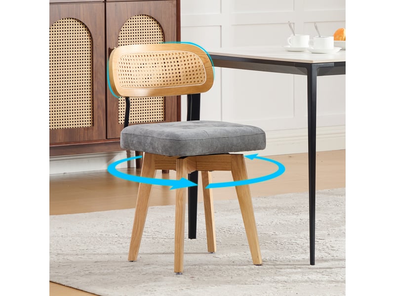 Chaise pivotante 360° lot de 2, chaises de cuisine style mid-century moderne, dossier tressé et assise rembourrée gris chenille - Conforama D