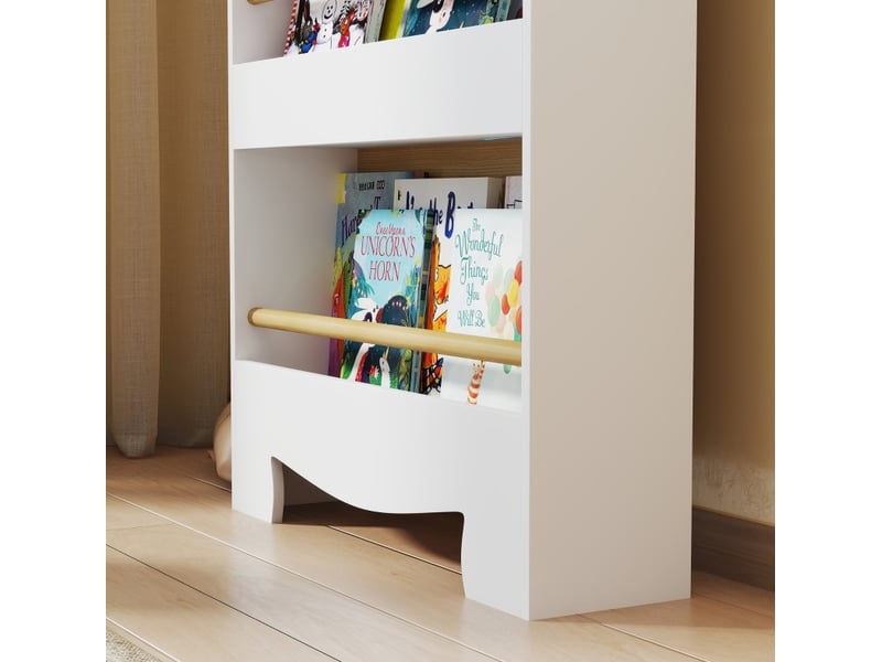  Bibliothèque enfant 55x15x110 cm – blanc – 3 niveaux avec barres de sécurité et design ours ludique  - Conforama D