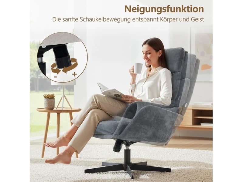 Fauteuil relax à bascule avec repose-pieds, dossier haut et base en métal gris pour salon et chambre  - Conforama E