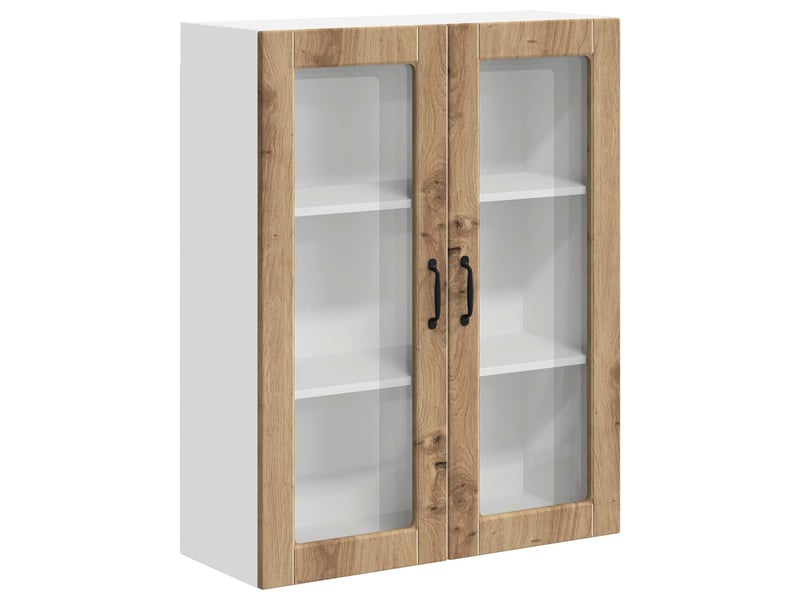  Meuble mural de cuisine, cabinet en verre mural chêne artisanal 80x31x100cm shl2307  - Conforama A