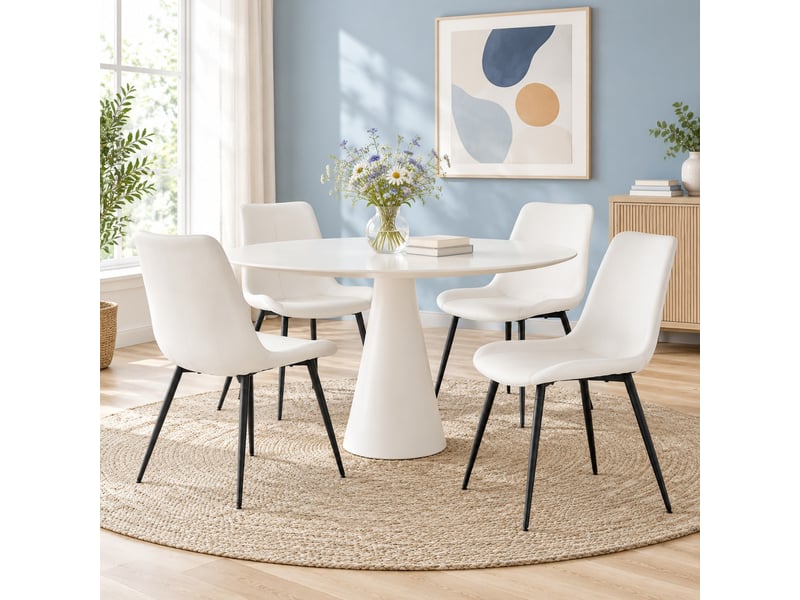  Lot de 4 chaises de salle à manger 42x47x83 cm, chaise cuisine, dossier ergonomique, assise confort, blanc+noir, pu+métal  - Conforama B