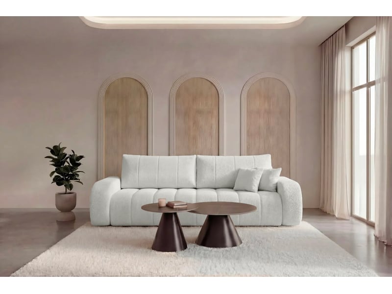  Celeste - canapé droit convertible tissu bouclette 3 places blanc  - Conforama D