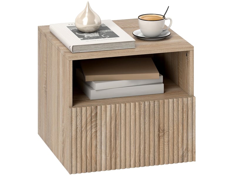  Table de chevet murale 1 tiroir 1 niche coloris marron clair 40x39,5x35 cm  - Conforama A