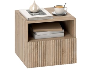 Table de chevet murale 1 tiroir 1 niche coloris marron clair 40x39,5x35 cm
