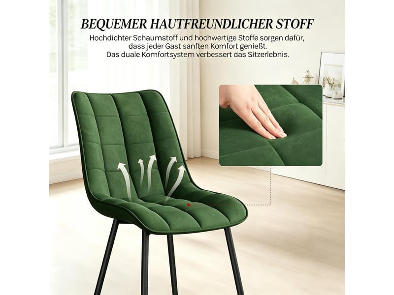 Lot de 2 chaises de salle à manger,46x39x85,5 cm,velours,vert foncé - Conforama E