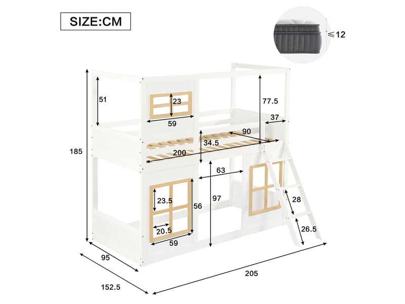  Lit mezzanine enfant 90x200 avec échelle evryae  - Conforama E