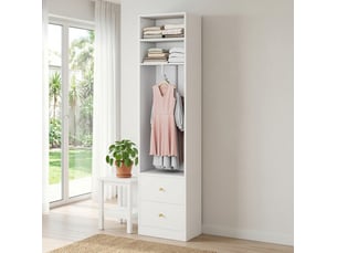 Armoire ouverte avec 2 tiroirs, 2 niches et tringle à vêtements, en mdf et acier, blanc, pour chambre, 50 × 30 × 200 cm