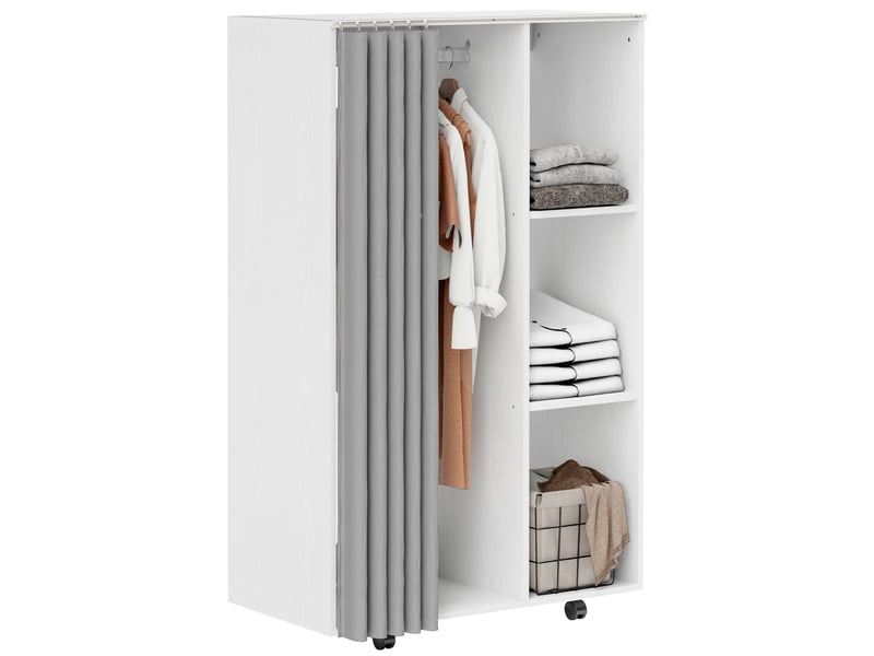  Armoire penderie vêtement dressing mobile 4 roulettes avec tringle à vêtements et étagères ouvertes, blanc  - Conforama A