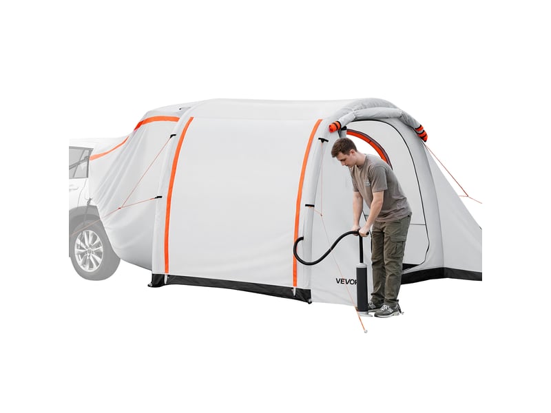  Vevor tente de hayon gonflable pour 4 a 6 personnes, tente arriere de voiture 2,44x2,04 m, pour camping randonnee suv fourgon, auvent de coffre double usage, impermeable pu2000 mm, pompe a air incluse  - Conforama A
