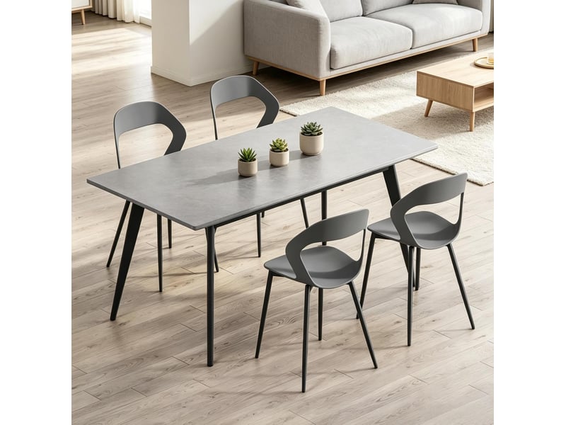  Chaise de salle à manger lot de 4 avec dossier ergonomique ajouré et pieds métalliques en polypropylène gris  - Conforama E