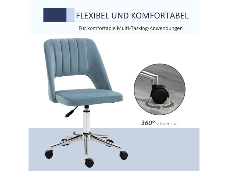 Chaise pivotante en velours bleu, réglable en hauteur, ergonomique, pour bureau et salon - Conforama D