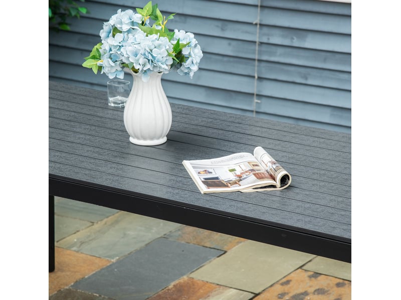  Table de jardin 190x84,5x72 cm noire, structure aluminium et plateau composite aspect bois, charge 150 kg  - Conforama E