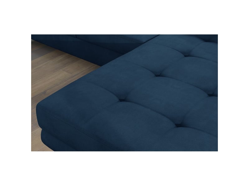  Canapé d'angle convertible amanda bleu foncé en tissu tramé fin avec coffre  - Conforama D