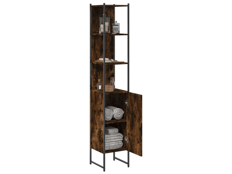Amoire de salle de bain, meuble de rangement chêne fumé 33x33x185.5 cm bois d'ingénierie - Conforama D