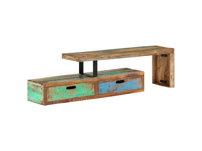  Meuble tv - banc tv - meuble de rangement (118-200) x 30 x 40 cm en bois massif recyclé  - Conforama D