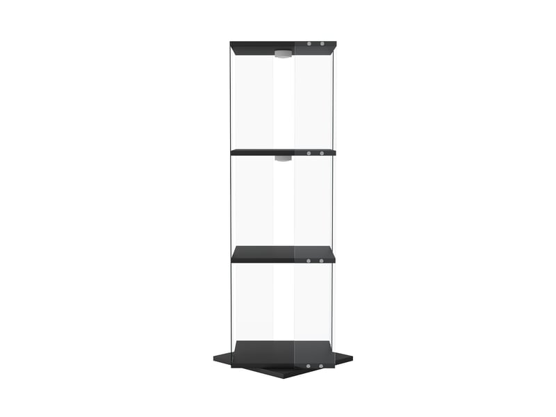  Vitrine d'exposition rotative 360° en verre 3 niveaux 121 cm avec spot led rgb, anti-basculement, verre trempé et bois, noir  - Conforama D