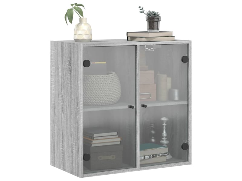  Armoire murale salon, meuble de rangement avec portes en verre sonoma gris 68x37x68,5 cm  - Conforama D