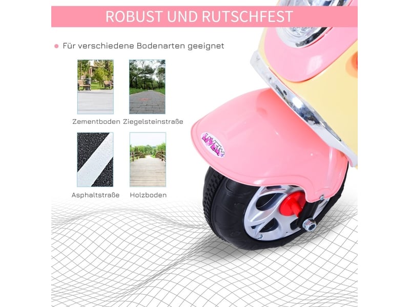  Scooter électrique enfant 108x51x75 cm 6v à 3 roues avec coffre rose et blanc  - Conforama E