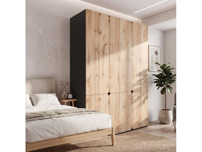  Armoire 180x50x200 cm avec 8 portes, 6 tiroirs et 2 tringles, coloris chêne  - Conforama E