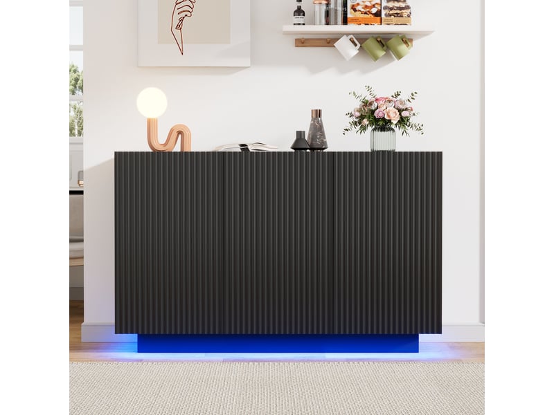  Commode de rangement, en effet marbre, coloris noir, pour salon, design moderne, solution de rangement fonctionnelle, pour intérieur  - Conforama W