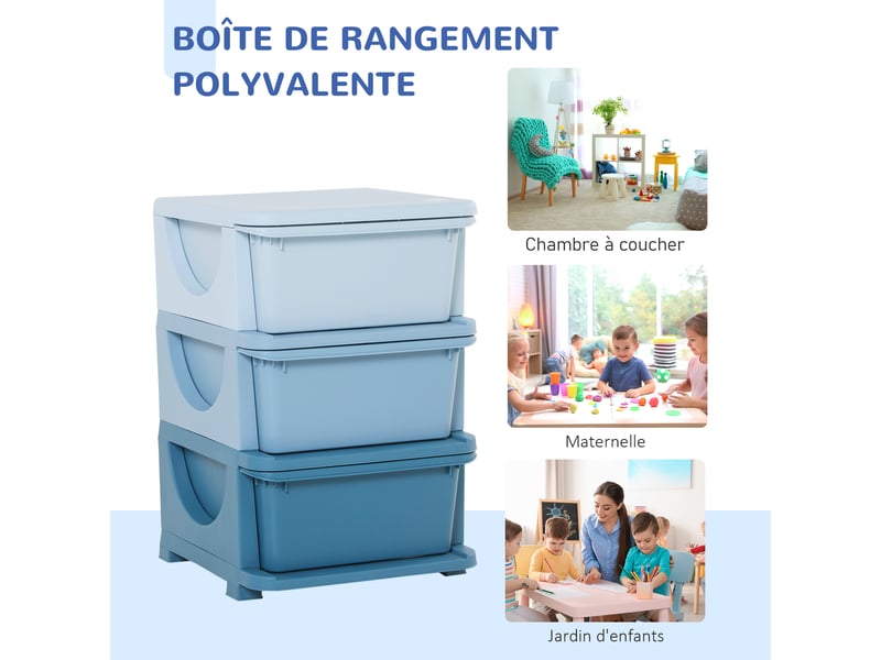  Organisateur de jouets pour enfants avec tiroirs à 3 niveaux, boîtes de rangement en plastique, bleu, 37 x 37 x 56,5 cm  - Conforama R
