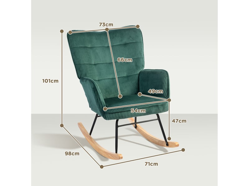  Fauteuil à bascule vert foncé en velours côtelé avec accoudoirs, fauteuil de relaxation pour salon et chambre, charge 120 kg  - Conforama C
