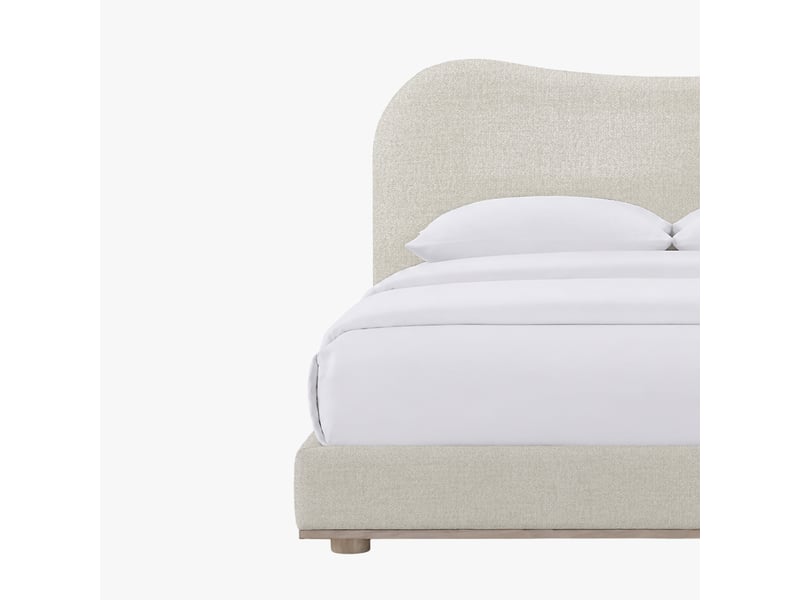  Lit double en tissu beige et bois clair 140x190 cm  - Conforama C