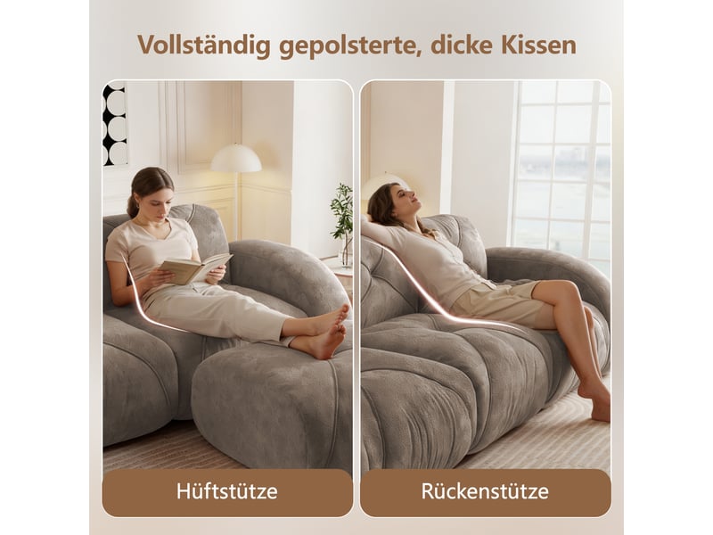  Canapé modulable, canapé 3 places – en tissu chenille, sans montage, sans cadre, taupe, base antidérapante  - Conforama E