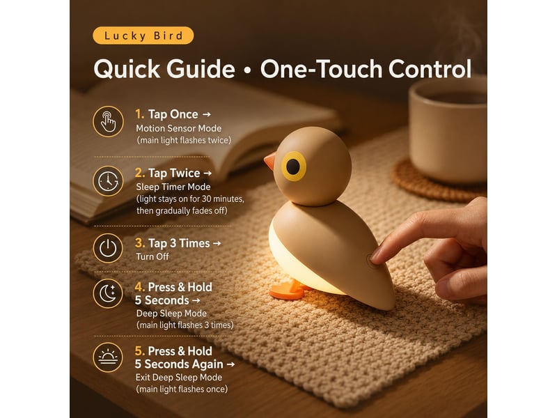 Veilleuse murale oiseau rechargeable avec détecteur de mouvement, fixation magnétique et commande tactile  - Conforama D