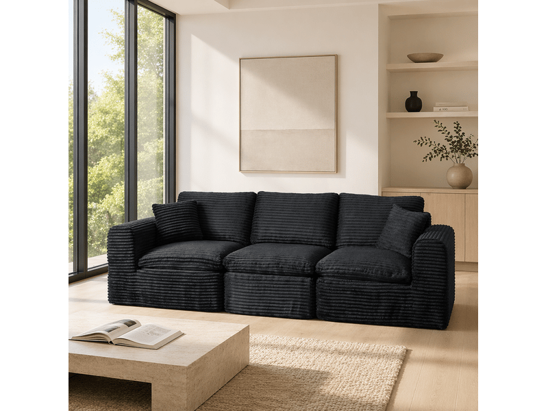  Canapé modulable 3 places 280x180x65 cm noir et bleu  - Conforama C