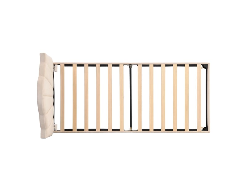 Lit rembourré 90x200 cm velours beige tête de lit coquillage réglable - lit simple - pieds dorés métal sommier lattes - Conforama D