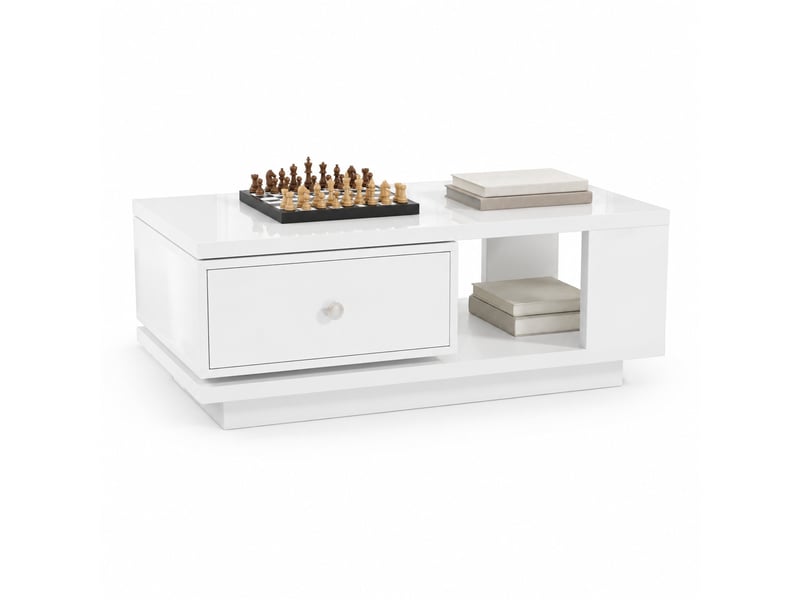  Table basse,90x48x35 cm,avec tiroir pivotant,mdf,blanc brillant  - Conforama A
