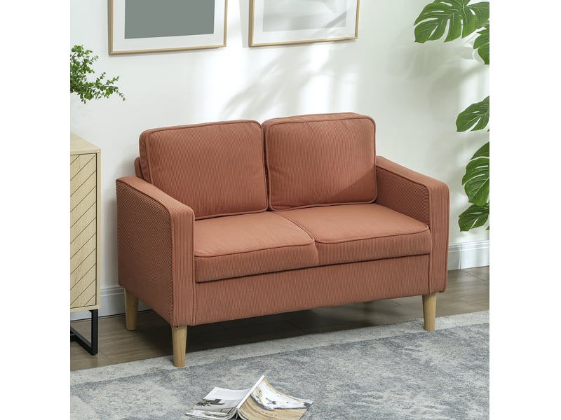  Canapé 2 places 117 x 63 x 79 cm orange polyester côtelé, rangement caché et coussins amovibles  - Conforama B