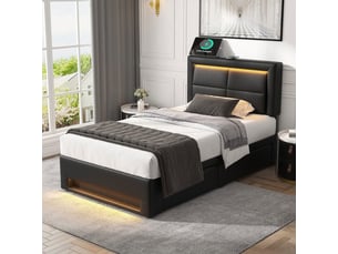 Lit avec rangement 90x200 cm <strong></strong>  <strong></strong> coloris noir