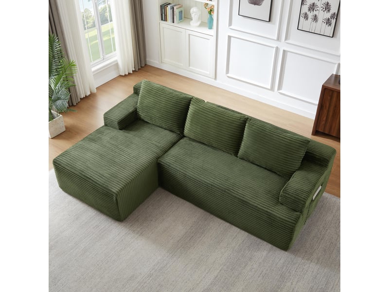  Canapé 4 places - 238x152x66cm - modulable sans montage avec méridienne gauche et tissu velours côtelé - vert  - Conforama D