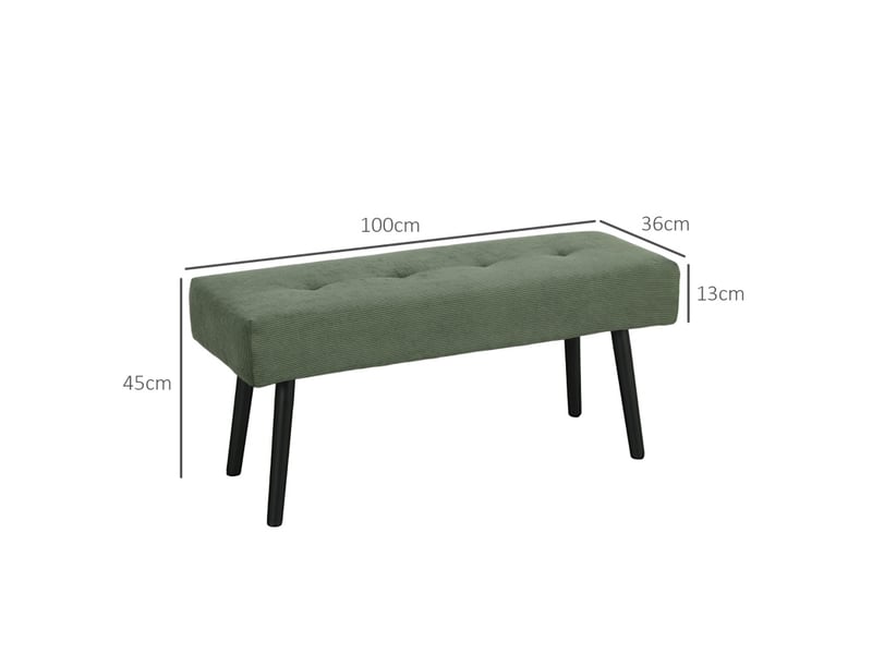  Bout de lit capitonné avec assise rembourrée et pieds en acier, pour chambre ou entrée, velours côtelé vert 100 × 36 × 45 cm  - Conforama E