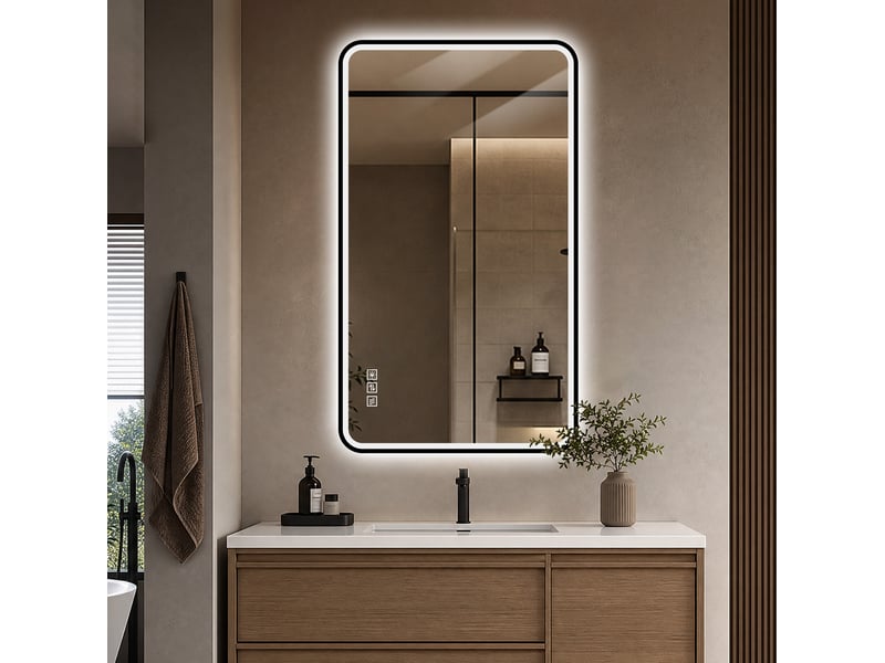  Miroir de salle de bains led 90x70 cm noir, anti-buée, ip44  - Conforama D