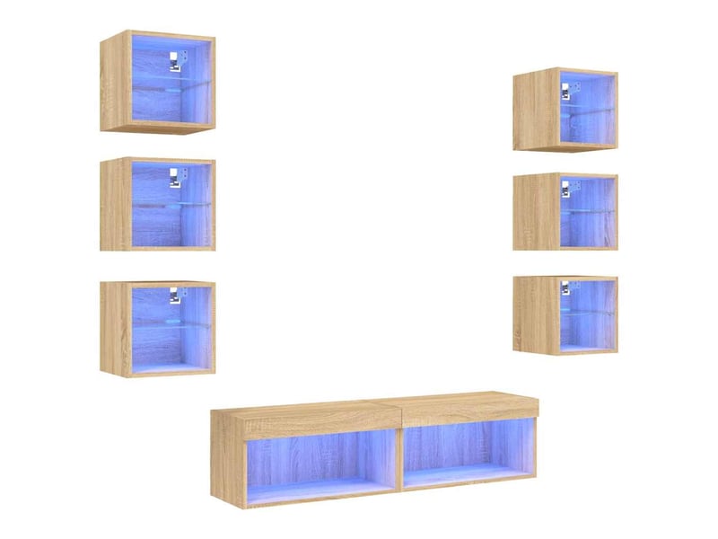  Unités murales tv avec led 8 pcs chêne sonoma bois d'ingénierie shl18398  - Conforama A