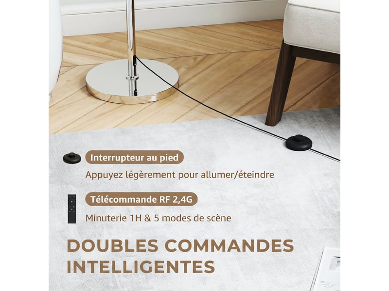  Lampadaire sur pied salon, lampe sur pied dimmable avec télécommande, abat-jour en lin, hauteur réglable 133-168cm, argent  - Conforama E