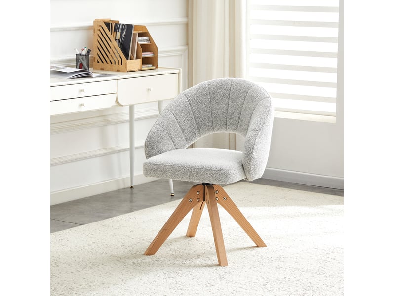  Lot de 2 chaises 46x49x84 cm, pivotantes 360°, dossier ajouré en forme u, assise agréable, bois+tissu, gris clair+bois  - Conforama D