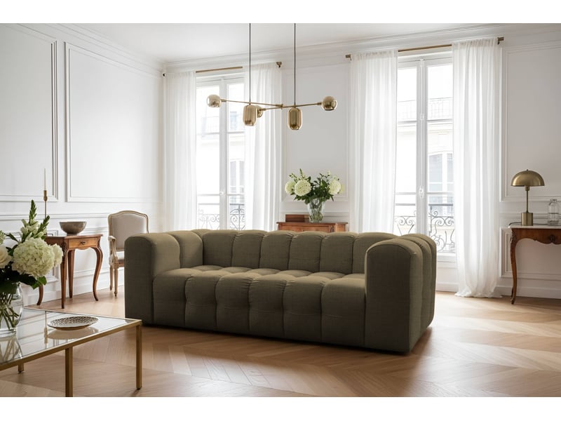  Canapé droit miloe 3 places fixe avec accoudoirs en tissu - vert kaki MILOE - Conforama B