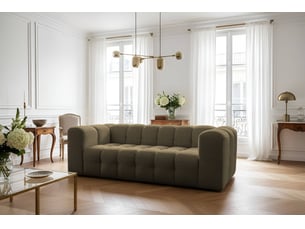 Canapé droit miloe 3 places fixe avec accoudoirs en tissu - vert kaki