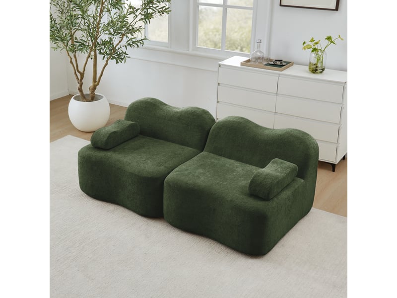  Canapé modulaire 2 places sans armature avec assise profonde et accoudoirs ergonomiques en velours vert  - Conforama C