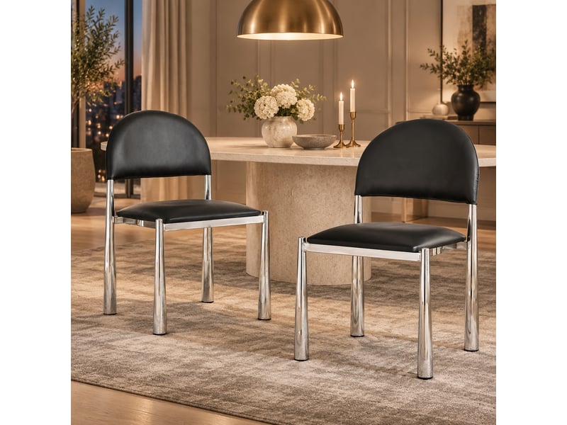  Lot de 2 chaises de salle à manger,45x48x80 cm,similicuir,noir  - Conforama B
