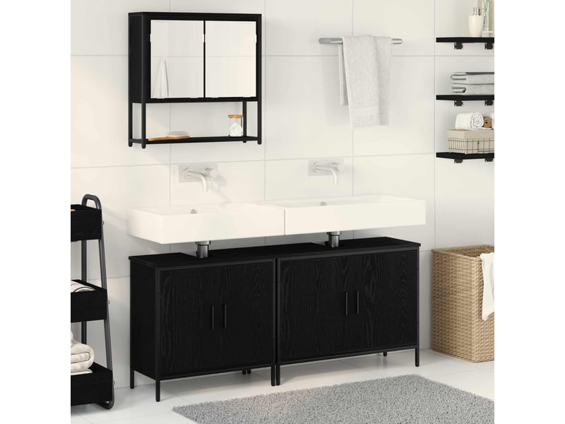  Ensemble de mobilier de salle de bain 3 pc noir 80 x 30 x 60 cm cf64420  - Conforama B