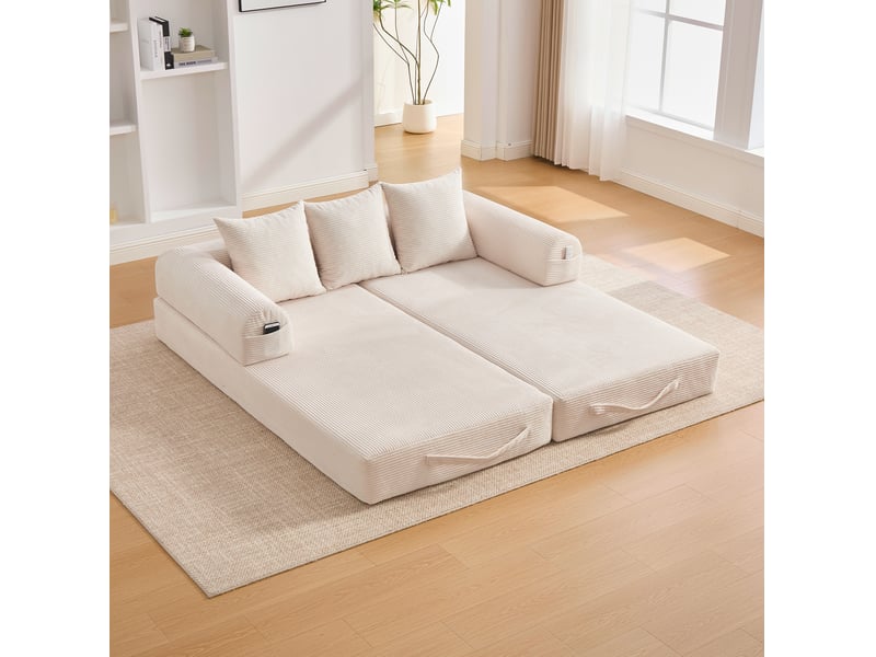  Canape modulaire 200 x 94 x 67 cm – beige – 3 places, poches de rangement et montage rapide  - Conforama B