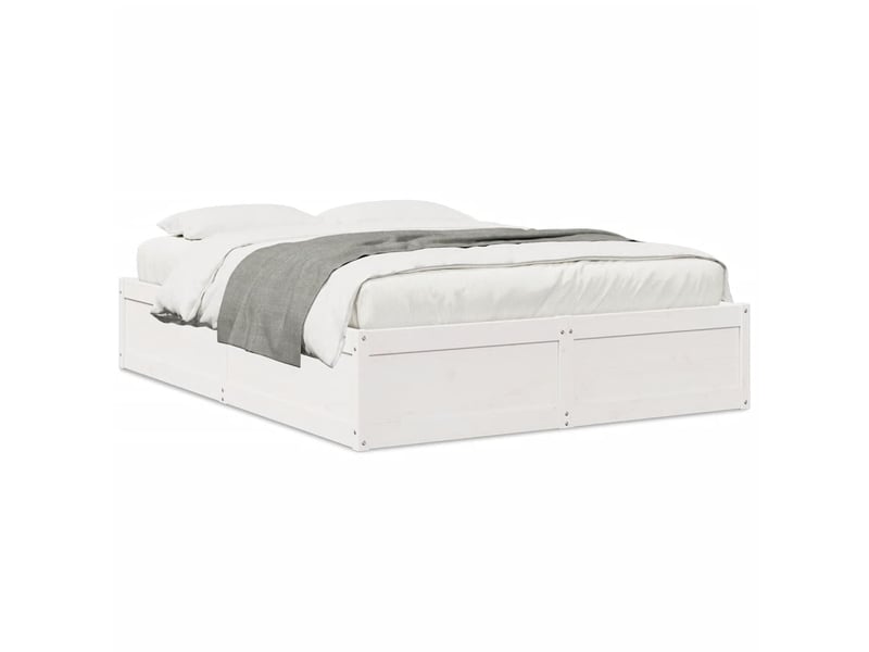  Lit double- lit adulte -  cadre de lit sans matelas blanc 140x190 cm bois de pin massif  - Conforama A