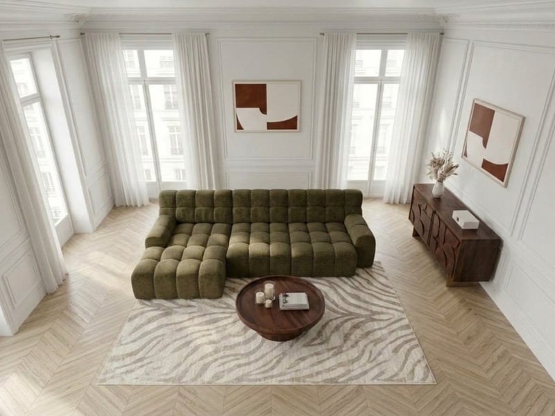 Bobochic canapé d'angle convertible avance-recule électrique andre tissu texturé vert angle gauche ANDRE - Conforama D