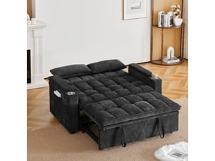 Canapé droit convertible <strong></strong> <strong></strong> 2,5 places Tissu noir avec coffre de rangement